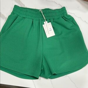 Green casual Shorts with Elastic Waistband